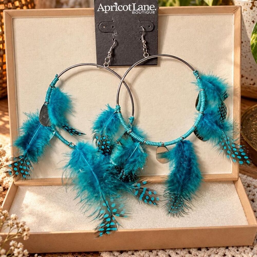Vtg Style 3" Feather Boho Dreamcatcher Hoops